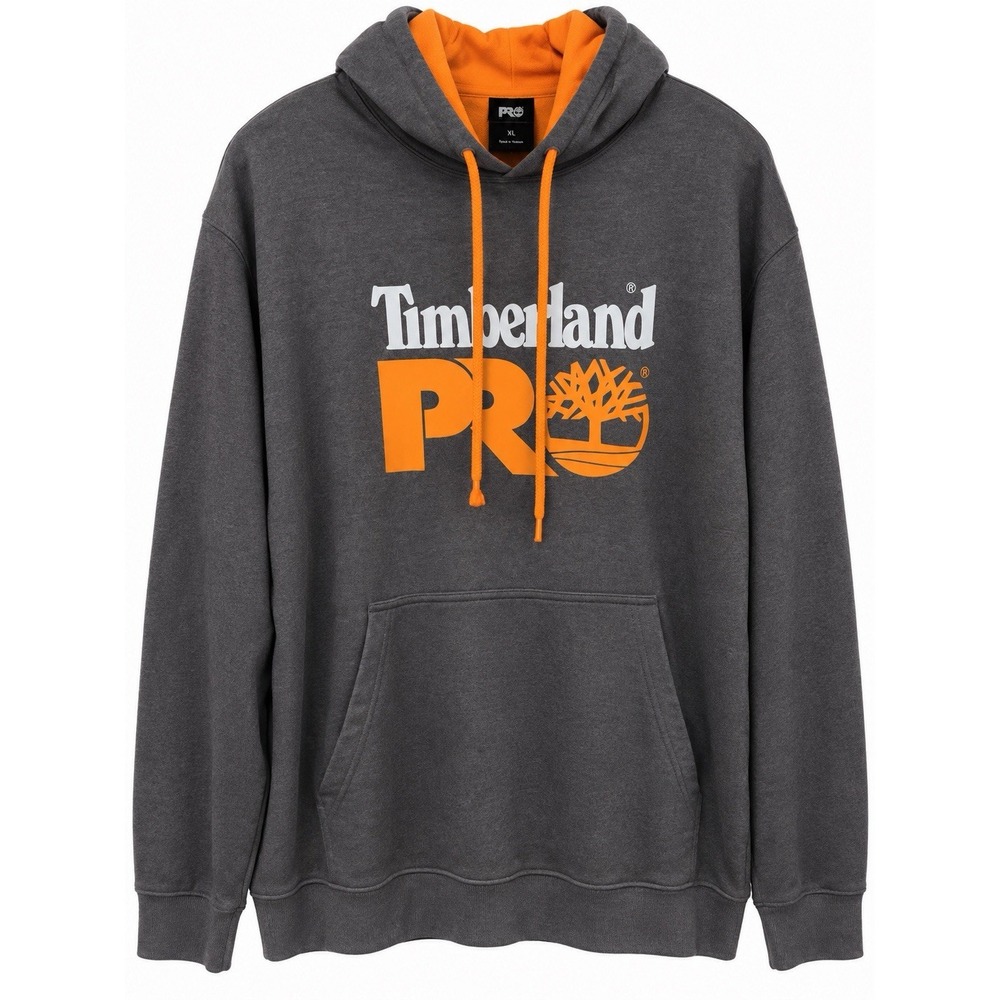 Timberland PRO Hoodie Men's XL Gray Orange Logo Pullover Workwear Sweatshirt